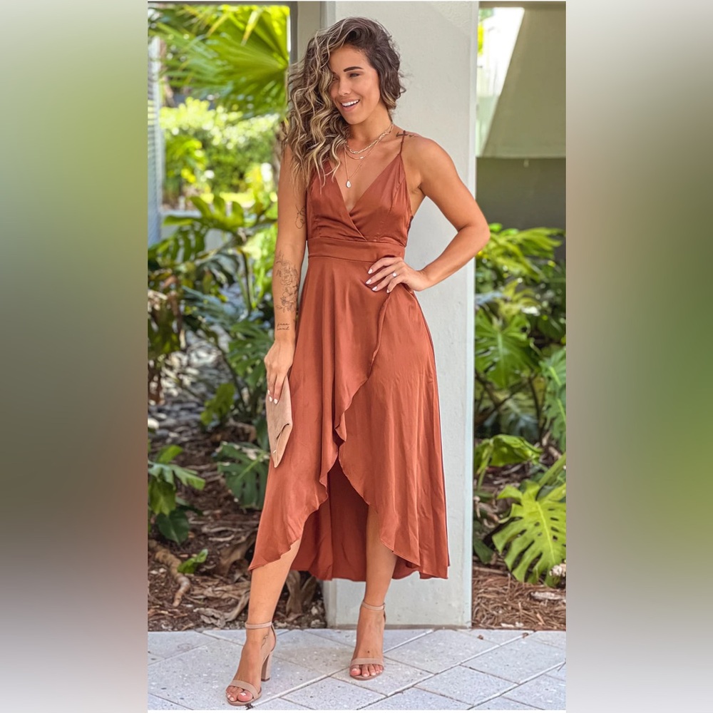 Brown satin high low dress